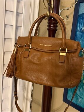 Michael Kors Cognac Leather Satchel with Tassel
